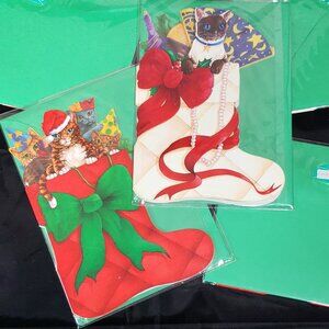 Vintage Christmas Cat Cards -  2 designs [ lot of 5 ] Courtier STUNNING
